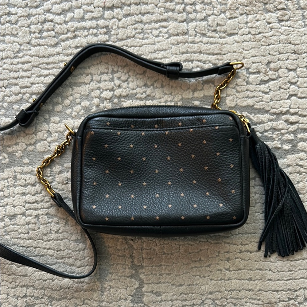 Black Leather Crossbody Bag with Gold Accents